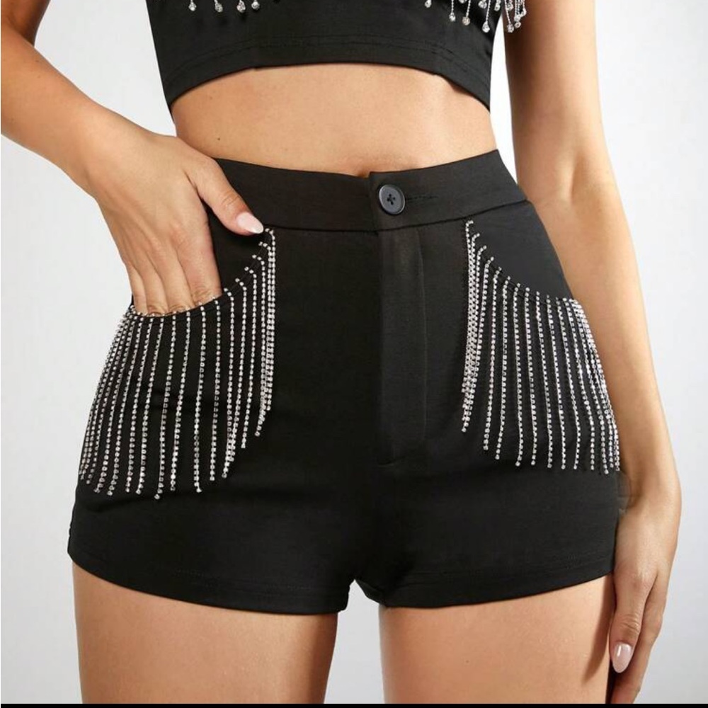 Shein rhinestone fringe trim shorts